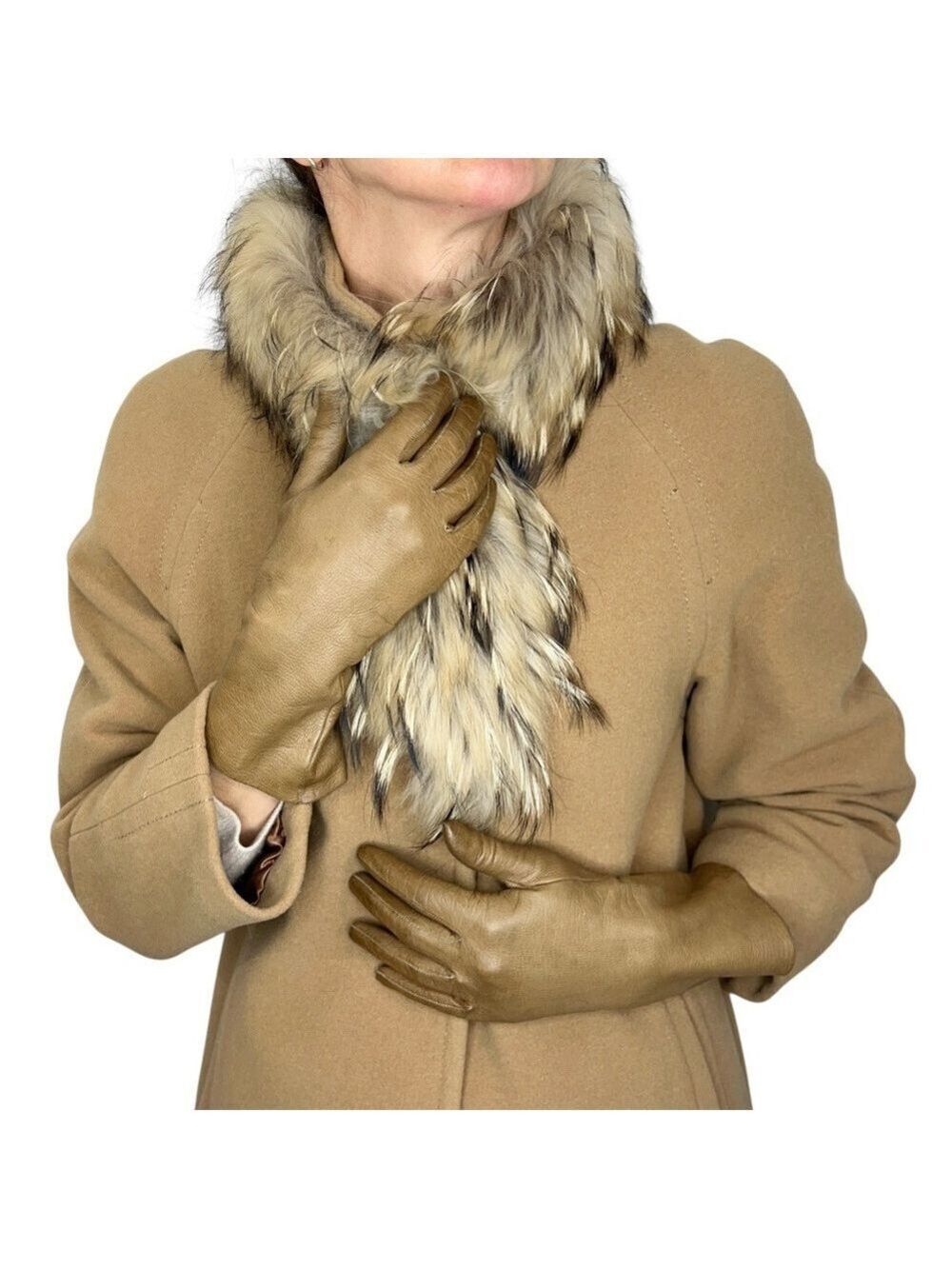 Vintage Lavabile tan brown leather 10.5 inches long gloves 6 1/2
